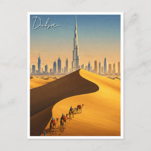 Carte Postale Dubai Skyline Desert Camels Travel