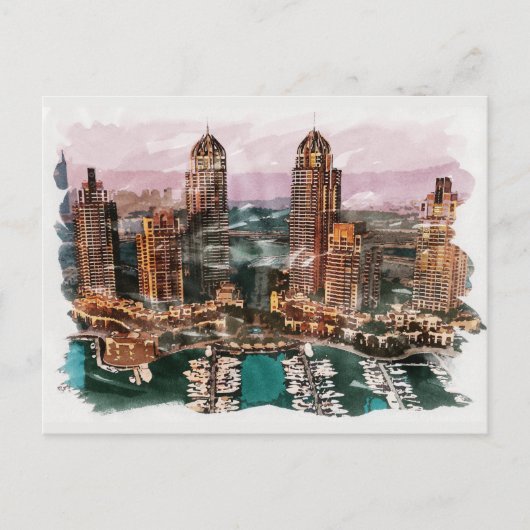 Carte Postale Dubaï UAE Unique Aquarelle Voyage Art (Devant)