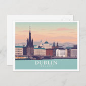 Carte Postale Dublin Irlande Pastel Travel Design (Devant / Derrière)