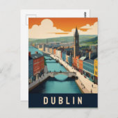 Carte Postale Dublin Irlande Retro Travel Art River scène (Devant / Derrière)