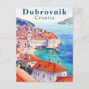 Carte Postale Dubrovnik Croatie Aquarelle Mer Adriatique Vieille