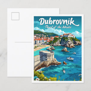 Carte Postale Dubrovnik Croatie Art Vintage Illustration de voya