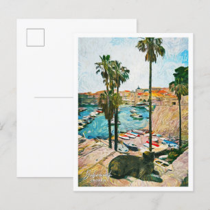 Carte Postale Dubrovnik Croatie Belle Peinture Pétrolière Ville