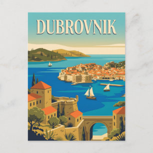 Carte Postale Dubrovnik Croatie Côte Adriatique Affiche Vintage