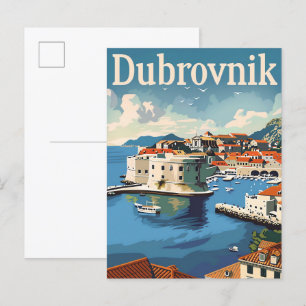 Carte Postale Dubrovnik Croatie Illustration Vintage voyage