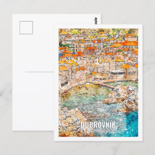 Carte Postale Dubrovnik Croatie Lieu de voyage Aquarelle