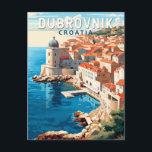 Carte Postale Dubrovnik Croatie Voyage Art Vintage<br><div class="desc">Dubrovnik Croatie conception de voyage rétro. Elle est connue pour sa vieille ville distinctive,  entourée de murs de pierre massifs achevés au XVIe siècle.</div>