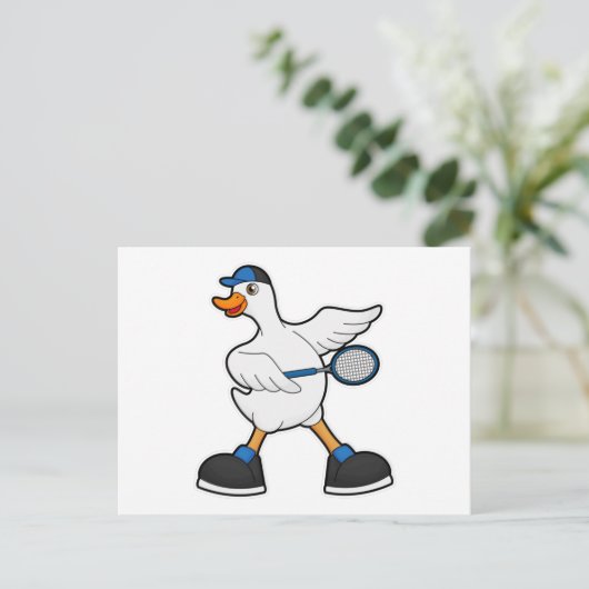 Carte Postale Duck at Tennis with Tennis racket & Cap (Debout devant)
