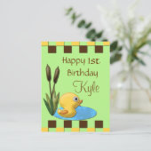 Carte Postale Duckie Jaune, Étang & Cattails 1er anniversaire (Debout devant)