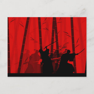 Carte Postale Duel dans le Bambou rouge - Samurai