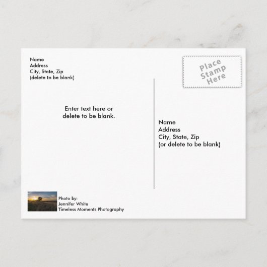 Carte postale d'un hangar abandonné au coucher du (Dos)