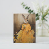 Carte postale d'un lapin en robe jaune (Debout devant)