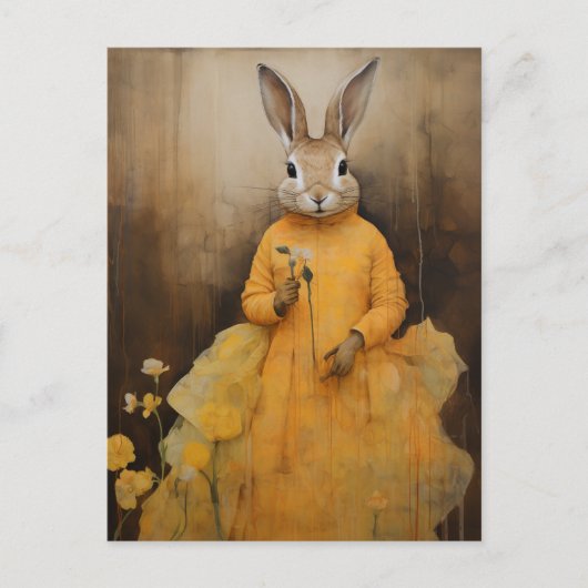 Carte postale d'un lapin en robe jaune (Devant)