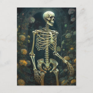 Carte postale d'un squelette humain dans les fleur