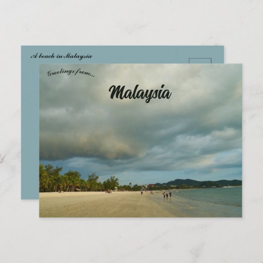 Carte postale d'une plage en Malaisie (Devant / Derrière)