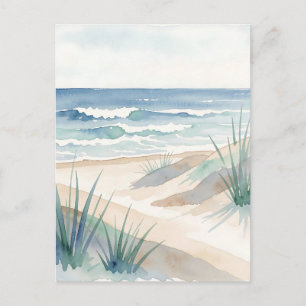 Carte Postale Dunes de plage sereines Océan Aquarelle Côtière