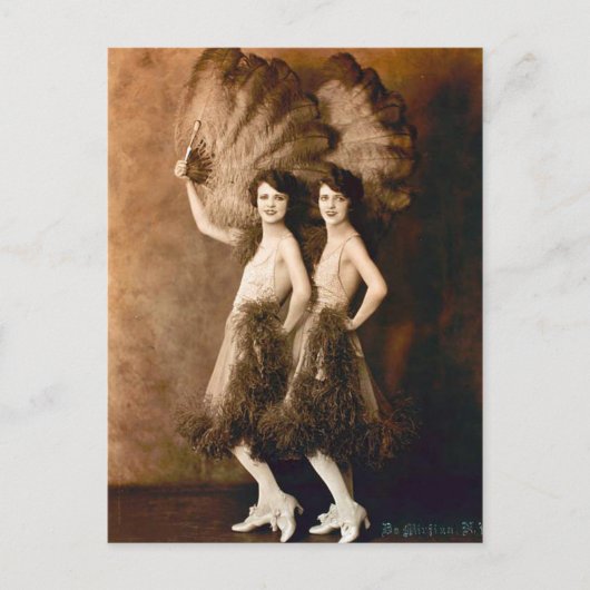 Carte Postale Duo Danseuse Vaudeville Glamour Plumes Vintages (Devant)