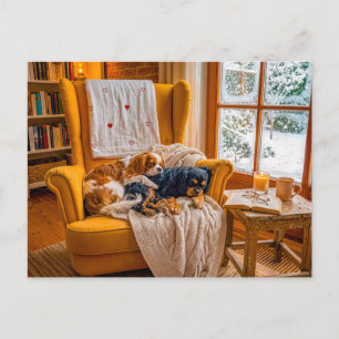 Carte Postale Duo de Spaniel dans un fauteuil d'hiver cosy