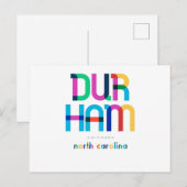 Carte Postale Durham North Carolina Mid Century, Pop Art, (Devant / Derrière)