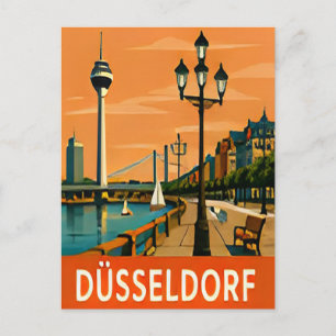 Carte Postale 🌇 DÜSSELDORF — Promenade du Rhin au coucher du so