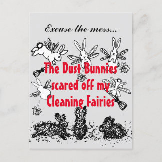 Carte Postale Dust Bunny Nettoyant Fée Lapin Excusez Mess Drôle
