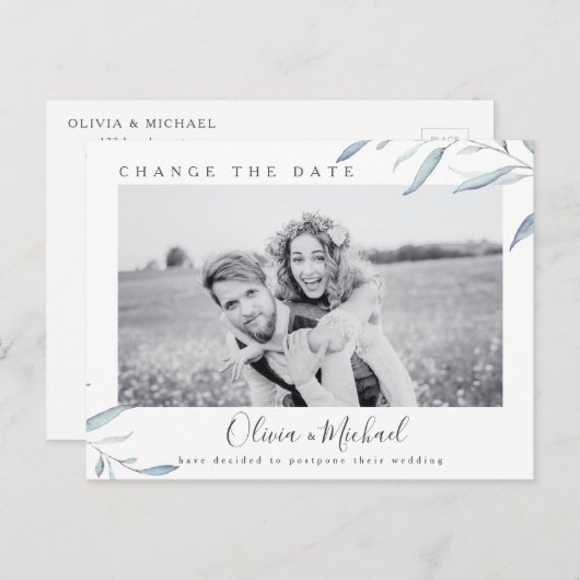 Carte Postale Dusty bleu vert photo changer la date (Devant / Derrière)