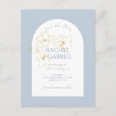 Carte Postale Dusty Blue | Boho Arch Gold Floral Mariage (Devant)