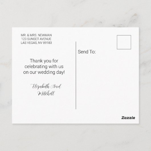 Carte Postale Dusty Blue Calligraphy 3 Mariage photo Merci (Dos)