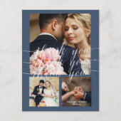 Carte Postale Dusty Blue Calligraphy 3 Mariage photo Merci (Devant)