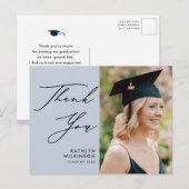 Carte Postale Dusty Blue élégant Merci de graduation de script (Devant / Derrière)