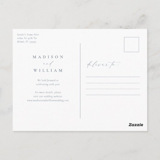 Carte Postale Dusty Blue Elegant Simple Enregistrer La Date (Dos)