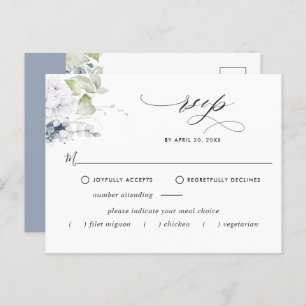 Carte postale Dusty Blue Floral RSVP avec/sans rep