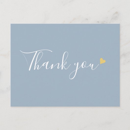 Carte Postale Dusty Blue Gold Heart Script Merci d'affaires (Devant)
