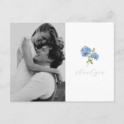 Carte Postale Dusty Blue Hydrangea Mariage photo Merci (Devant)