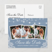 Carte Postale Dusty Blue Lights Lace 3 Photo Enregistrer La Date (Devant / Derrière)