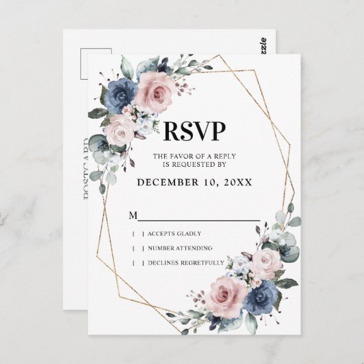 Carte Postale Dusty Blue Mauve Eucalyptus géométrique RSVP (Devant / Derrière)