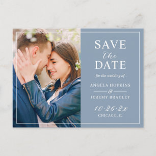 Carte Postale Dusty Blue Minimalist Photo Enregistrer la date