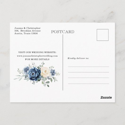 Carte Postale Dusty Blue Navy Champagne Ivory Enregistrer la dat (Dos)