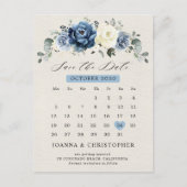 Carte Postale Dusty Blue Navy Champagne Ivory Enregistrer la dat (Devant)