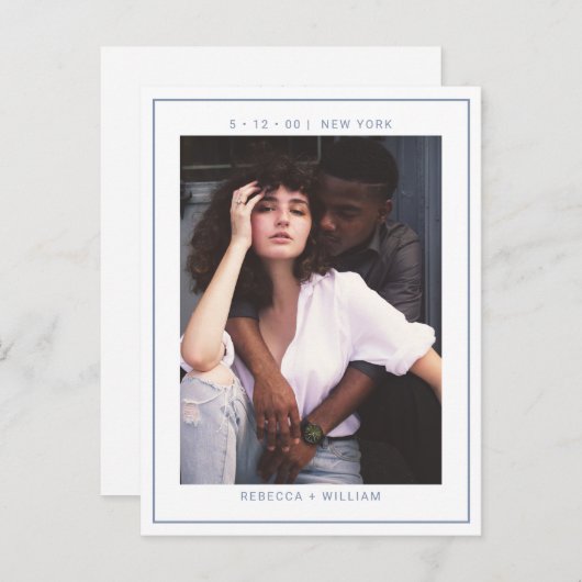 Carte Postale Dusty Blue Photo Wedding Enregistrer la date (Devant / Derrière)