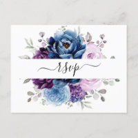 Dusty Blue Purple Navy Lilac Blooms Mariage RSVP