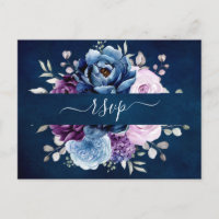 Dusty Blue Purple Navy Lilac Blooms Mariage RSVP P