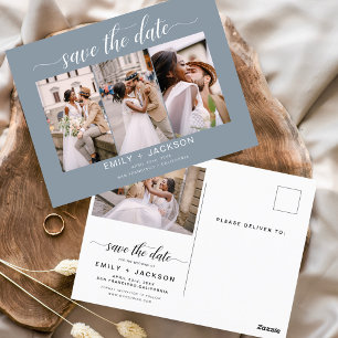 Carte Postale Dusty Blue Save the Date 4 Photo Modern