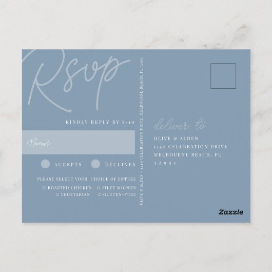 Carte Postale Dusty Blue | Script Watermark Meice Choice RSVP (Dos)