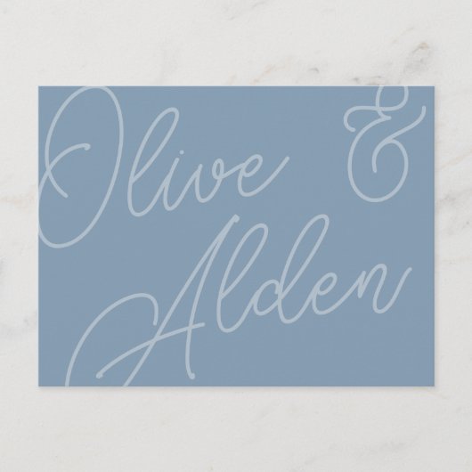 Carte Postale Dusty Blue | Script Watermark RSVP (Devant)
