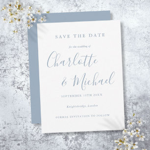 Carte Postale Dusty Blue Script Wedding Enregistrer la date