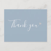 Carte Postale Dusty Blue Silver Heart Script Merci d'affaires (Devant)