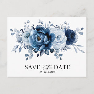 Carte Postale Dusty Blue Slate Marine Floral Wedding Enregistrer