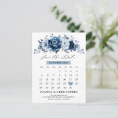 Carte Postale Dusty Blue Slate Navy Botanical Enregistrer la dat (Debout devant)