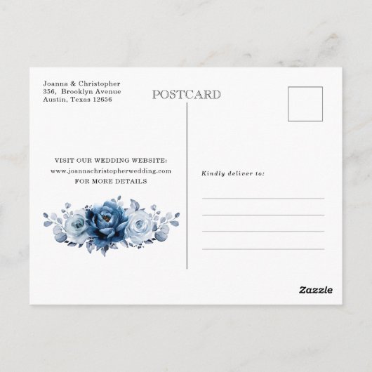 Carte Postale Dusty Blue Slate Navy Botanical Enregistrer la dat (Dos)